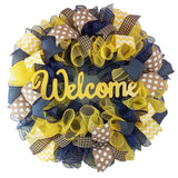 Navy Blue Yellow Everyday Welcome Mesh Door Wreath | Spring Summer Decor - Pink Door Wreaths
