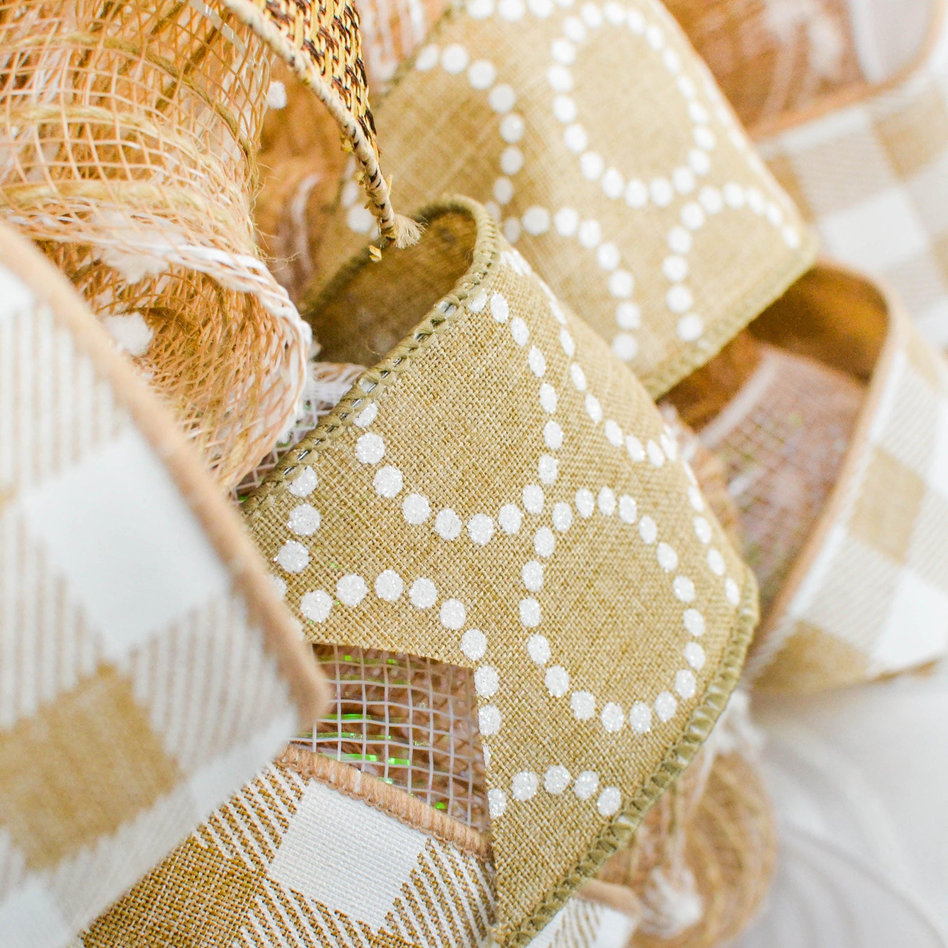 Neutral Everyday Burlap Front Door Wreath - Year Round Gift for Mom - Burlap Jute White - Pink Door Wreaths