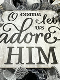 O Come Let Us Adore Him Wreath - Christmas Church Christian Religious Front Door Wreath - Black White Grey Silver - Pink Door Wreaths