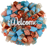 Orange and Turquoise Fall Wreath - Thanksgiving Welcome Wreath - Everyday Door Wreath - White Teal - Pink Door Wreaths