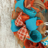 Orange and Turquoise Fall Wreath - Thanksgiving Welcome Wreath - Everyday Door Wreath - White Teal