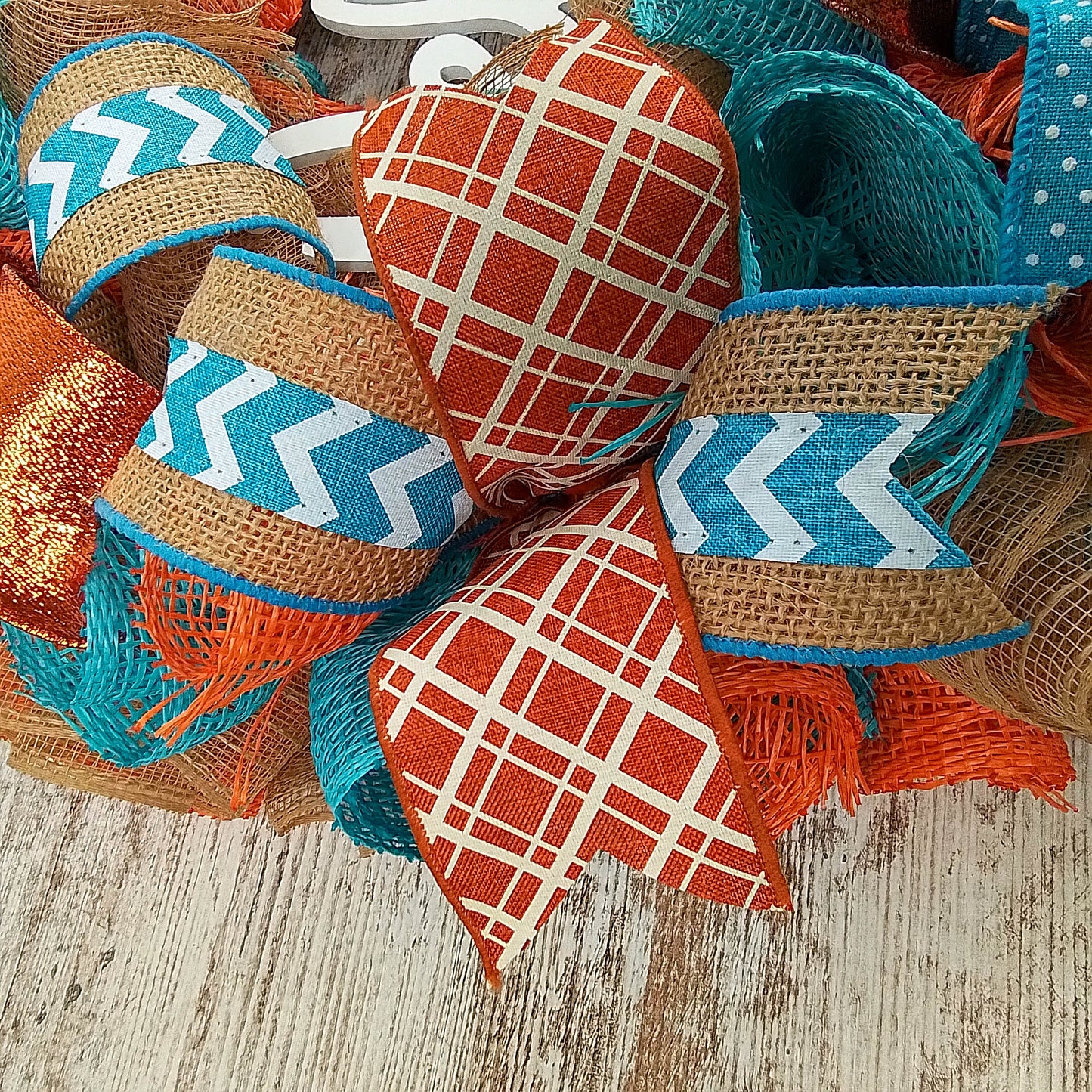 Orange and Turquoise Fall Wreath - Thanksgiving Welcome Wreath - Everyday Door Wreath - White Teal