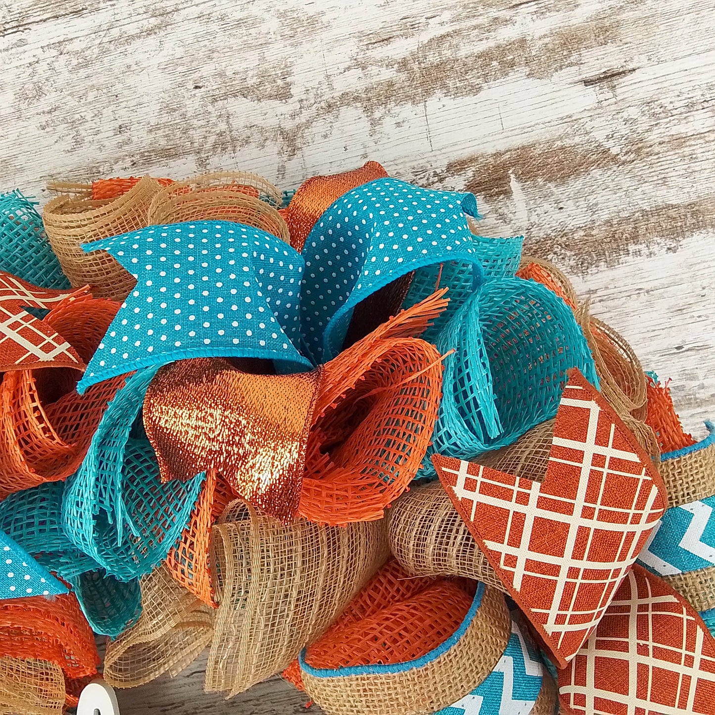 Orange and Turquoise Fall Wreath - Thanksgiving Welcome Wreath - Everyday Door Wreath - White Teal