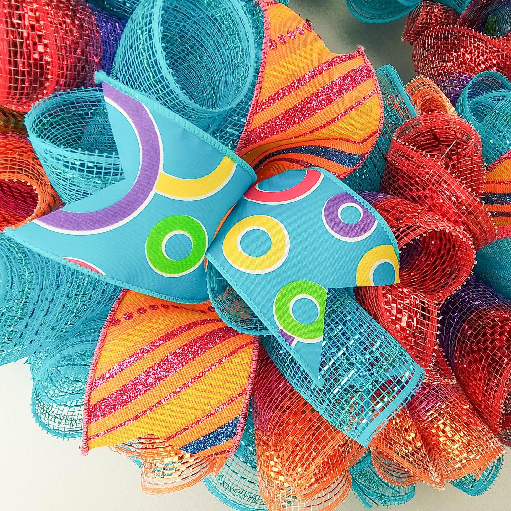 Orange and Turquoise Spring Wreath - Summer Decor - Everyday Door Decorations - Pink Teal Wreaths - Pink Door Wreaths