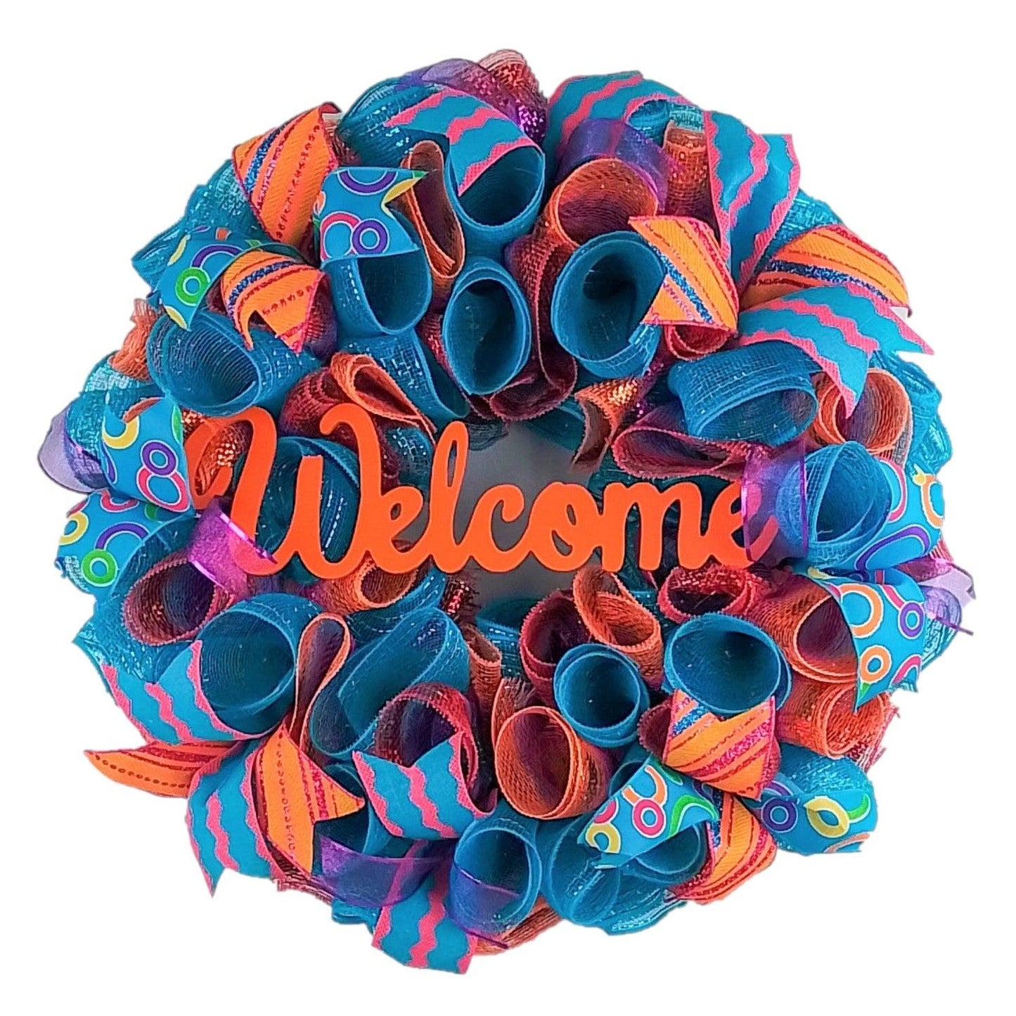 Orange and Turquoise Spring Wreath - Summer Welcome Decor - Everyday Door Decorations - Pink Teal - Pink Door Wreaths