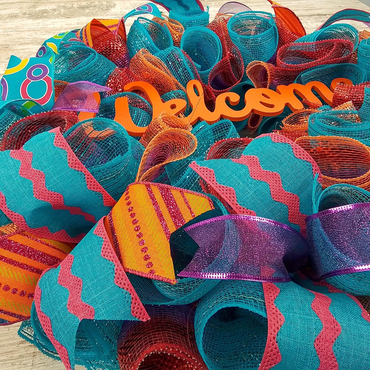 Orange and Turquoise Spring Wreath - Summer Welcome Decor - Everyday Door Decorations - Pink Teal - Pink Door Wreaths