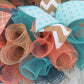 Pastel Year Round Wreath, Everyday Wreath for Front Door, Coral, Denim Blue, Mint, Jute - Pink Door Wreaths