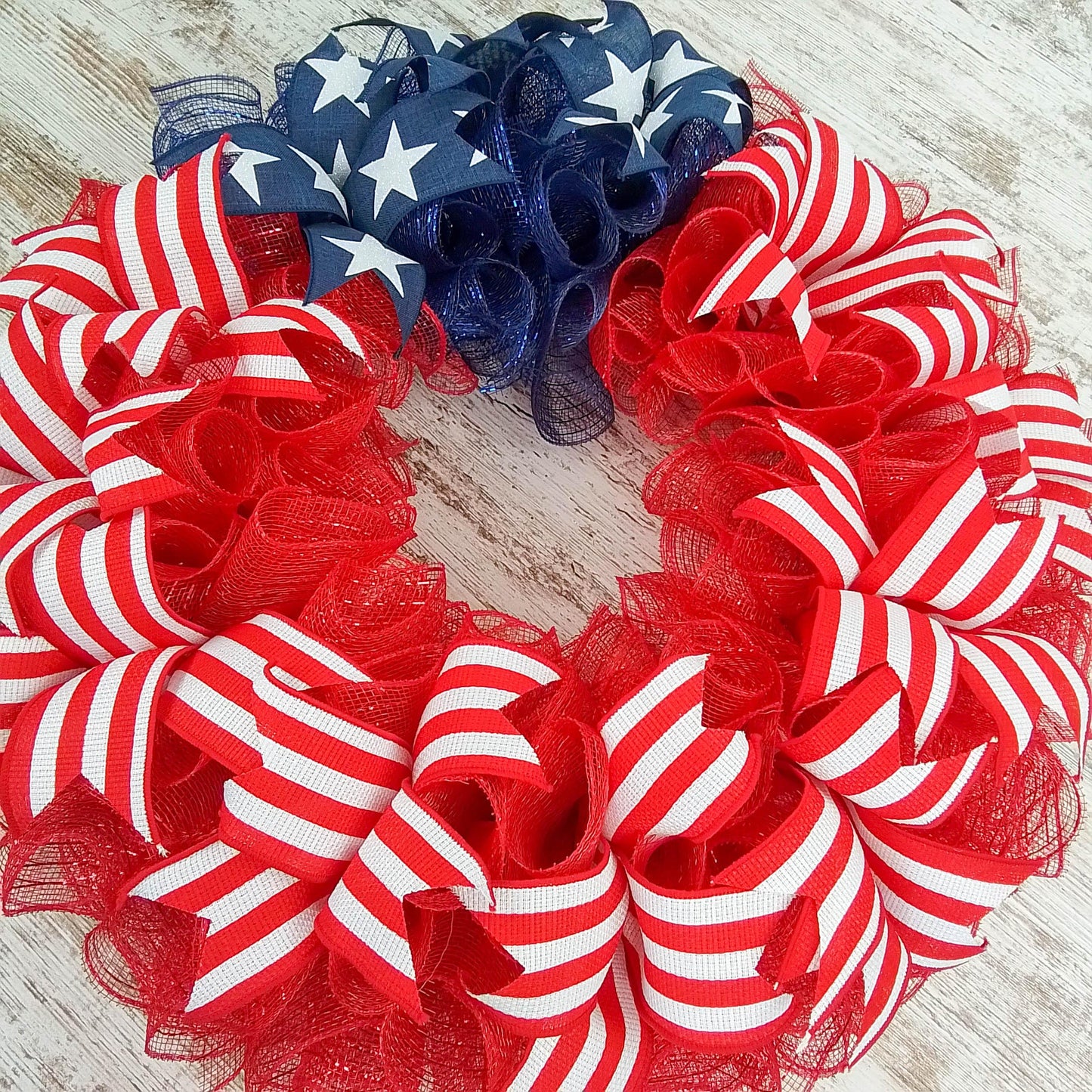 Patriotic Wreath, Flag Wreaths for Front Door, Americana Porch Decorations, Fourth of July Mesh Door Wreaths - Red White Royal Blue Stars Stripes - Pink Door Wreaths