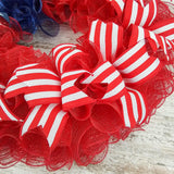 Patriotic Wreath, Flag Wreaths for Front Door, Americana Porch Decorations, Fourth of July Mesh Door Wreaths - Red White Royal Blue Stars Stripes - Pink Door Wreaths