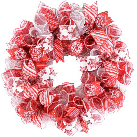Peppermint Candy Cane Christmas Wreath - Red White Mesh Christmas Door Decorations - Pink Door Wreaths