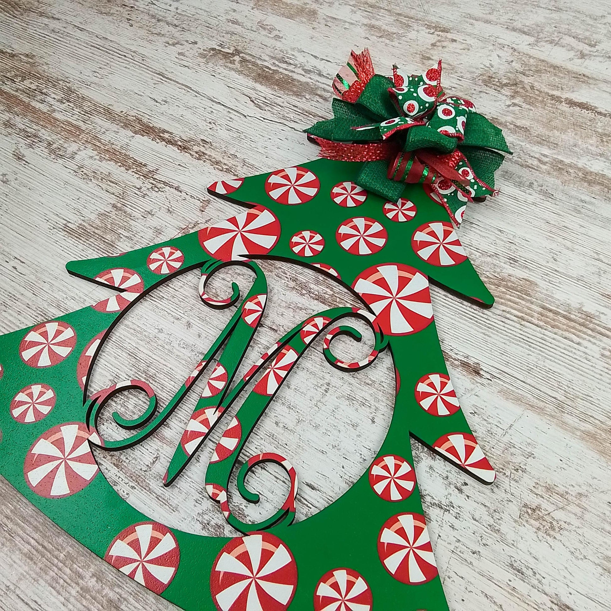 Peppermint Candy Door Hanger, Customized Monogram Decoration - Pink Door Wreaths
