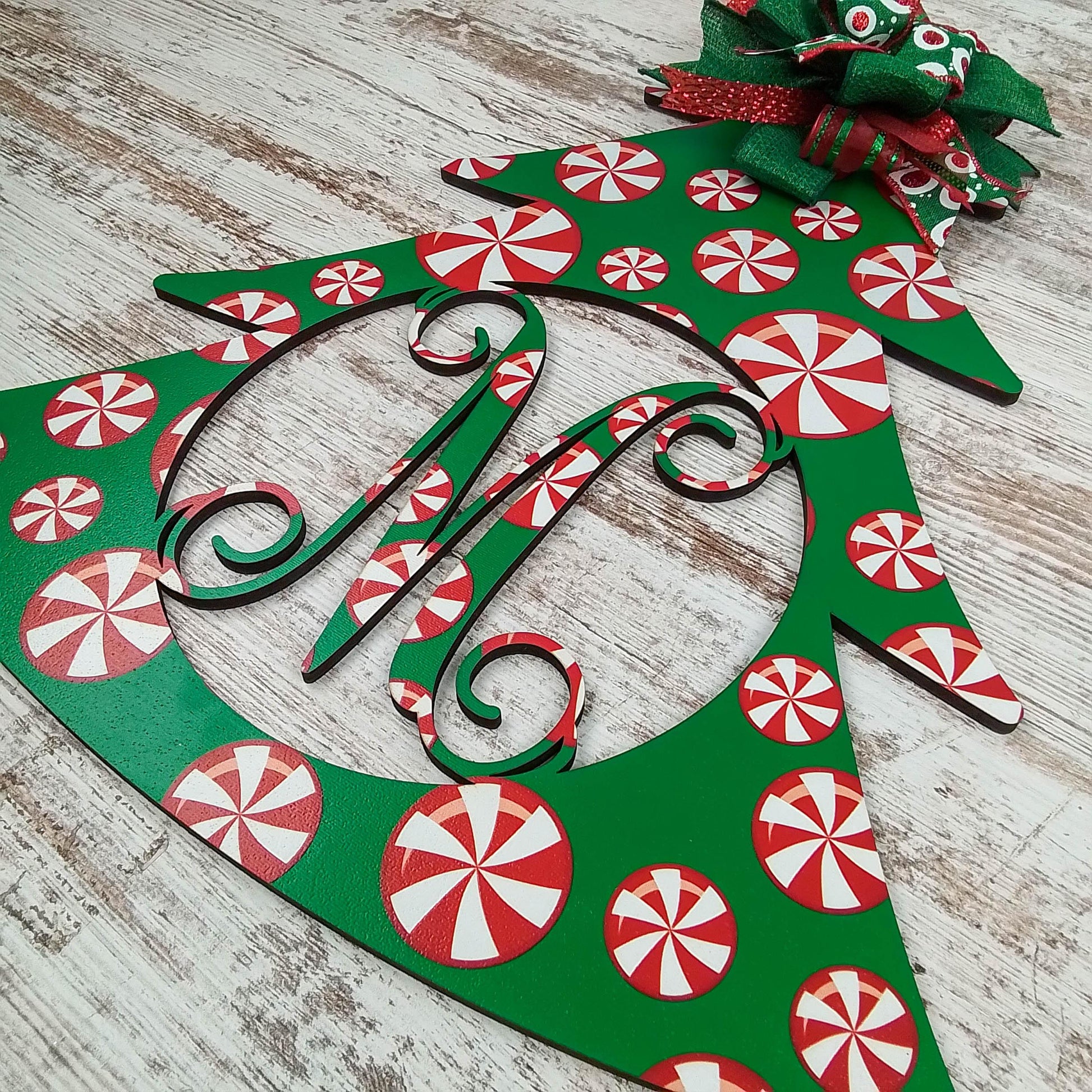 Peppermint Candy Door Hanger, Customized Monogram Decoration - Pink Door Wreaths