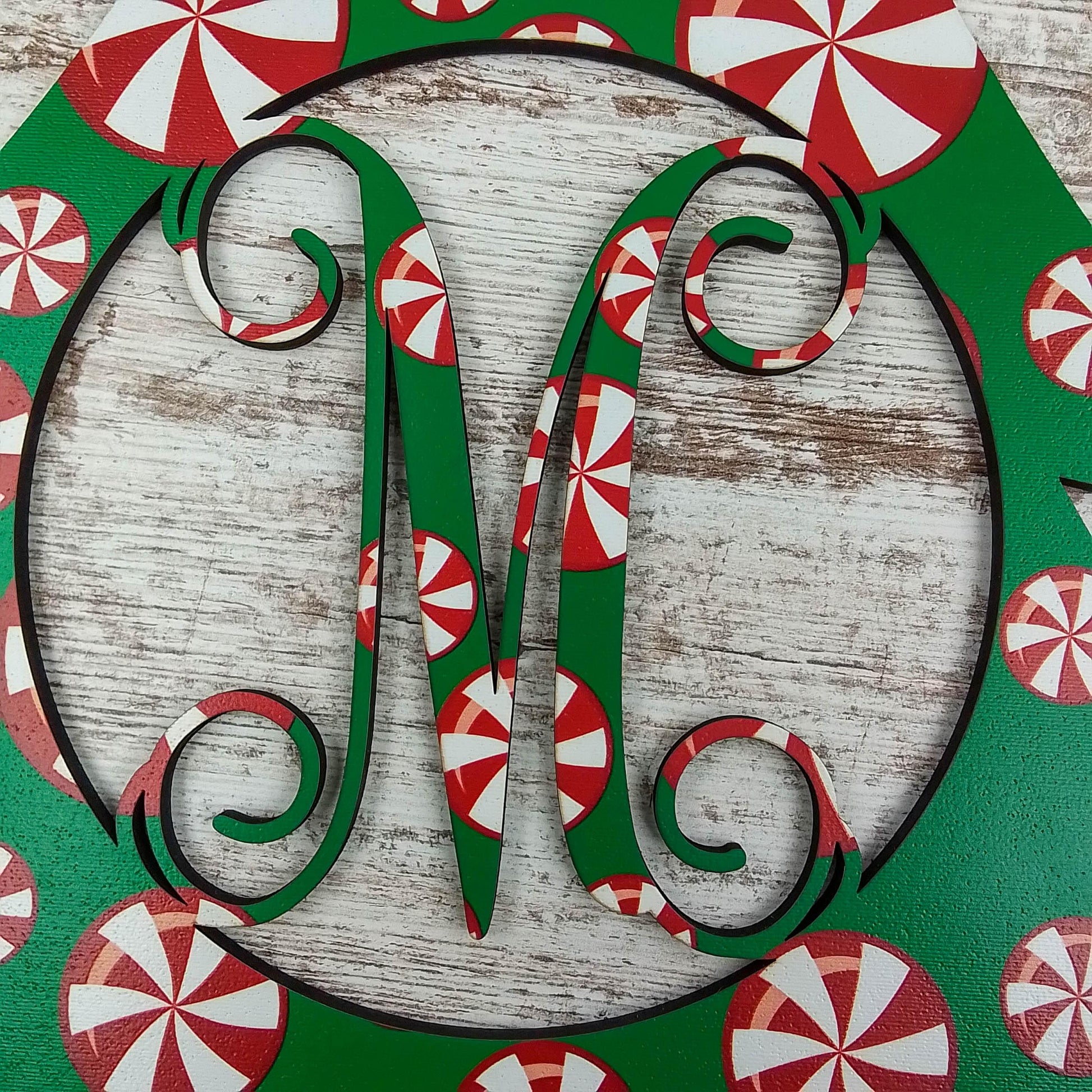 Peppermint Candy Door Hanger, Customized Monogram Decoration - Pink Door Wreaths
