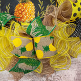 Pineapple Mesh Wreath - Spring Summer Welcome Decor - Yellow Black Green White - Pink Door Wreaths