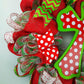 Polka Dot Cross Christmas Wreath - Church Christian Religious Front Door Wreath - Red Emerald Green White Farmhouse - Pink Door Wreaths