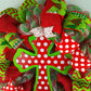 Polka Dot Cross Christmas Wreath - Church Christian Religious Front Door Wreath - Red Emerald Green White Farmhouse - Pink Door Wreaths