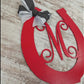 Derby Party Decor | Wooden Horseshoe Monogram Door Hanger | Navy Blue Emerald Green