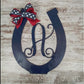 Derby Party Decor | Wooden Horseshoe Monogram Door Hanger | Navy Blue Emerald Green