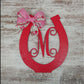 Derby Party Decor | Wooden Horseshoe Monogram Door Hanger | Red Pink White Roses