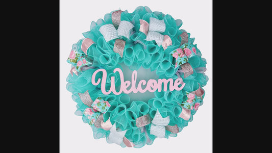 Welcome Turquoise Rose Gold Wreath - Gift for Her - Everyday Floral Spring Decor
