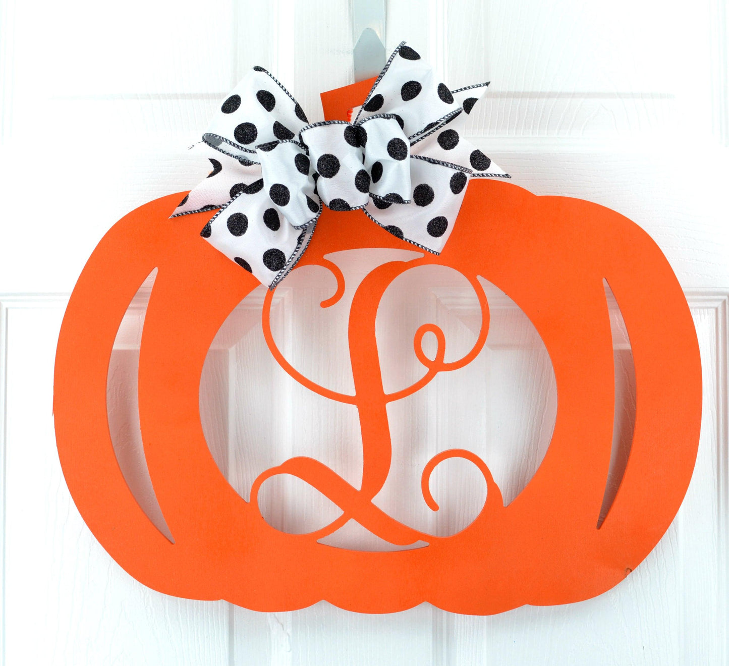 Pumpkin Decorations | Orange Pumpkin Monogram Door Hanger - Pink Door Wreaths