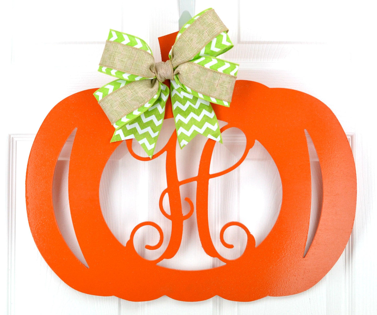 Pumpkin Decorations | Orange Pumpkin Monogram Door Hanger - Pink Door Wreaths