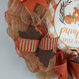 Pumpkin Spice Wreaths - PSL Happy Thanksgiving Door Wreaths - Halloween Deep Tones Fall Autumn Front Door Decor - Orange White Brown Glitter - Pink Door Wreaths
