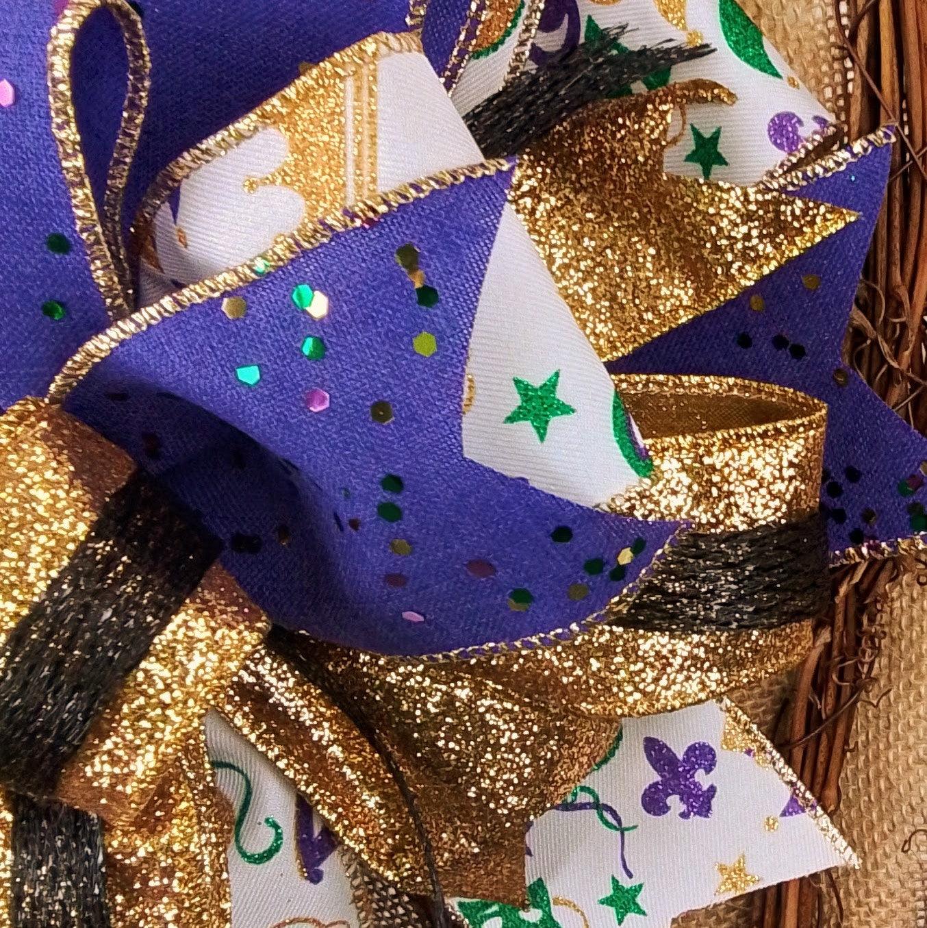 Purple Green Gold Fat Tuesday Lantern Wreath Bow - Burlap Wreath Embellishment for Making Your Own - Layered Full Handmade Farmhouse Already Made (Mardi Gras - Pink Door Wreaths