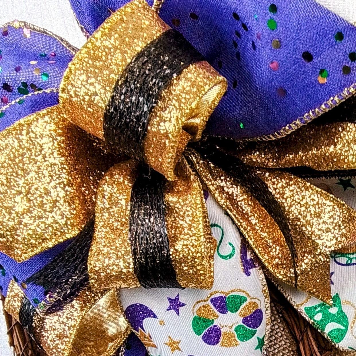 Purple Green Gold Fat Tuesday Lantern Wreath Bow - Burlap Wreath Embellishment for Making Your Own - Layered Full Handmade Farmhouse Already Made (Mardi Gras - Pink Door Wreaths