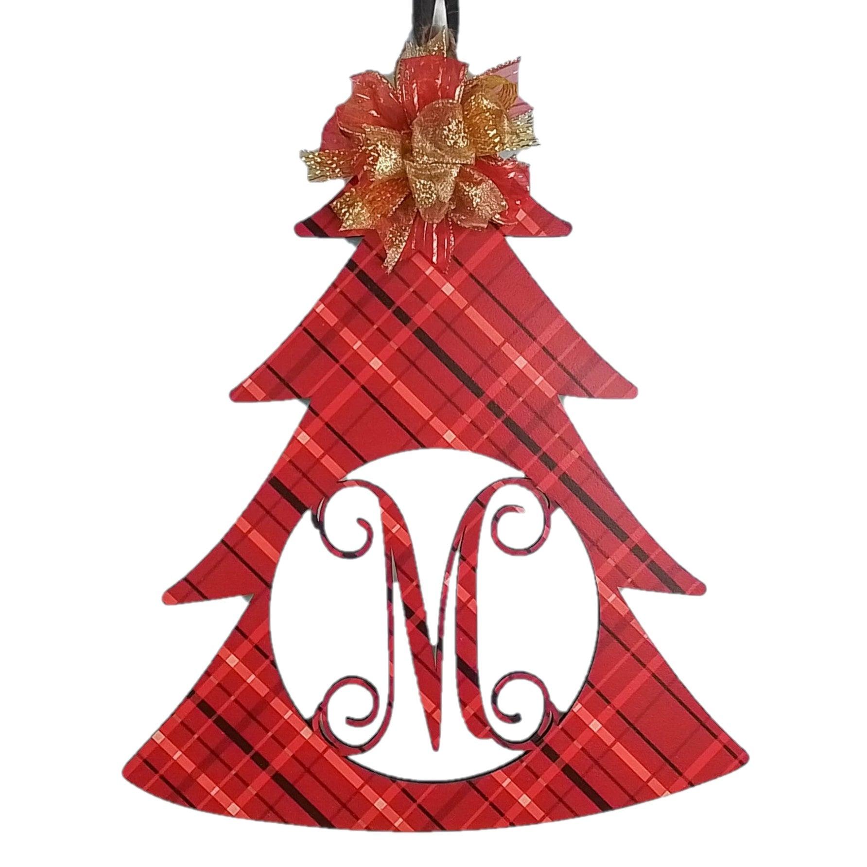 Red and Gold Christmas Décor, Customized Monogram Decoration, Initial Front Door Hanger - Pink Door Wreaths