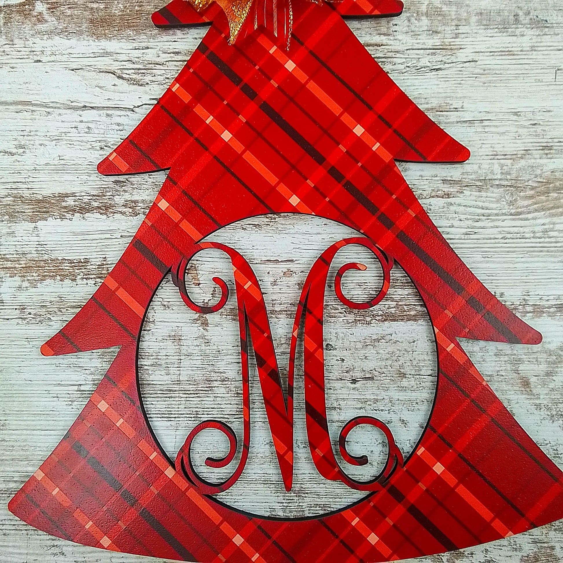 Red and Gold Christmas Décor, Customized Monogram Decoration, Initial Front Door Hanger - Pink Door Wreaths