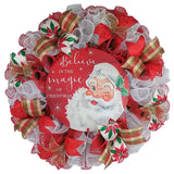 Santa Claus Wreath | Christmas Mesh Outdoor Front Door Wreath; White Red Emerald Lime Green - Pink Door Wreaths