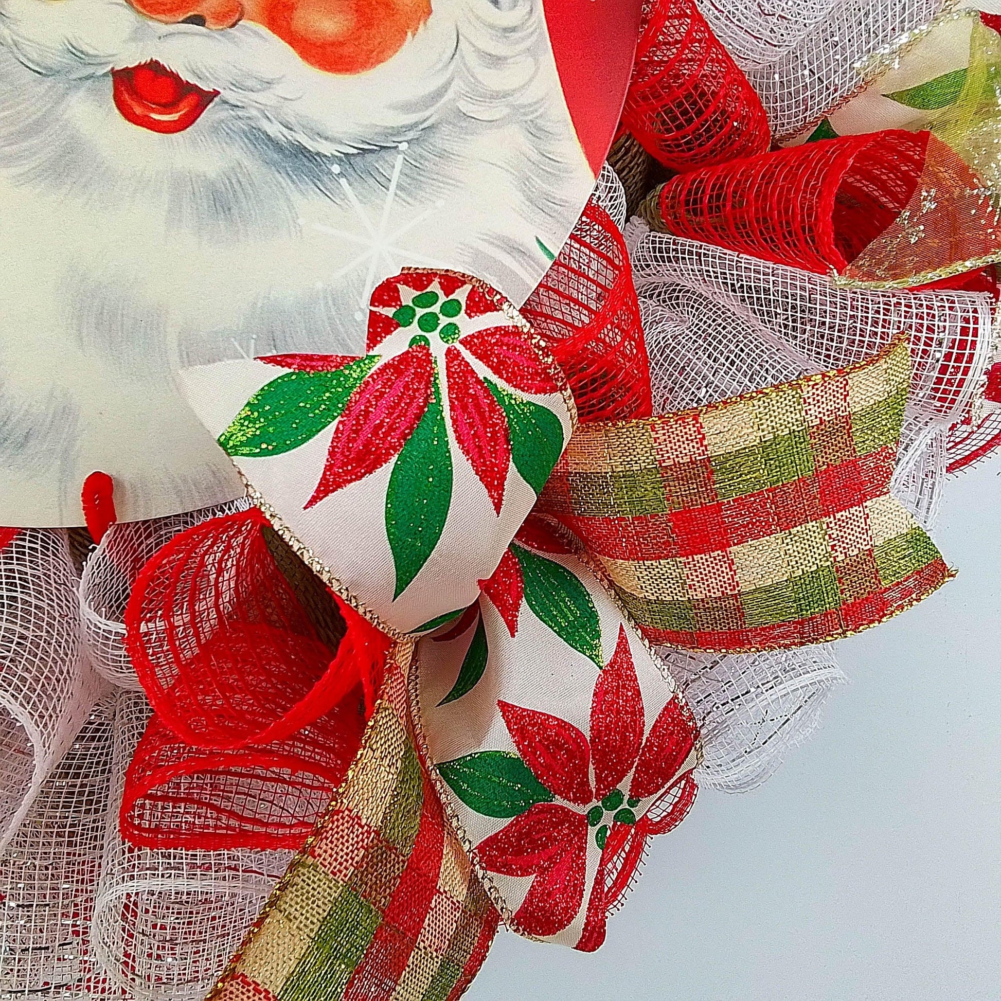 Santa Claus Wreath | Christmas Mesh Outdoor Front Door Wreath; White Red Emerald Lime Green - Pink Door Wreaths