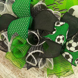Soccer Ball Sports Mesh Door Wreath; If We Don't Answer Check the Soccer Field | Green Black White - Pink Door Wreaths