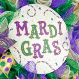 Sparkly Mardi Gras Wreath - White Gold Fat Tuesday Mesh Front Door Decor - Purple Emerald Green - Pink Door Wreaths