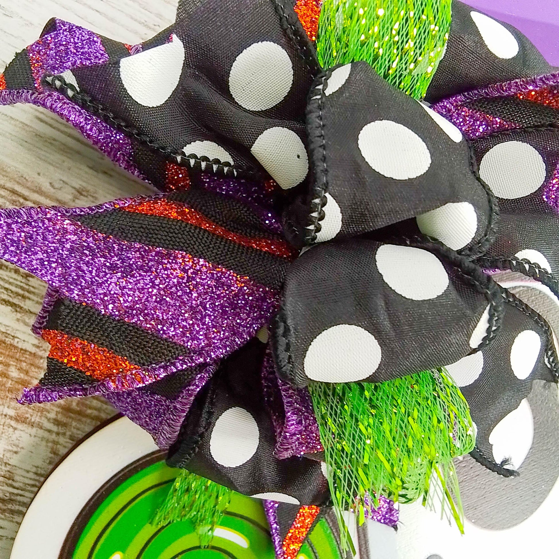 Spooky Halloween Ghost Door Hanger - Glitter Polka Dot Bow Door Decor; Purple Orange Green - Pink Door Wreaths