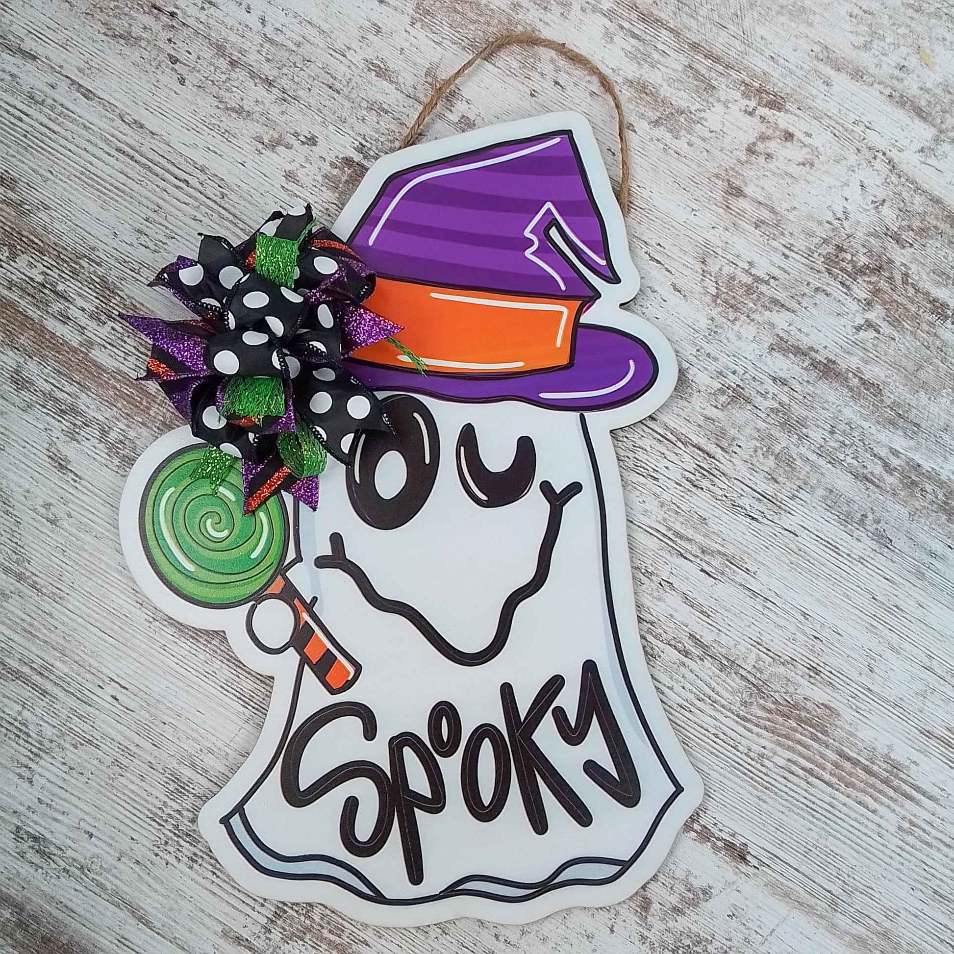 Spooky Halloween Ghost Door Hanger - Glitter Polka Dot Bow Door Decor; Purple Orange Green - Pink Door Wreaths