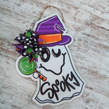Spooky Halloween Ghost Door Hanger - Glitter Polka Dot Bow Door Decor; Purple Orange Green - Pink Door Wreaths