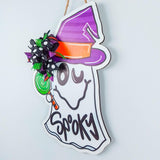Spooky Halloween Ghost Door Hanger - Glitter Polka Dot Bow Door Decor; Purple Orange Green - Pink Door Wreaths