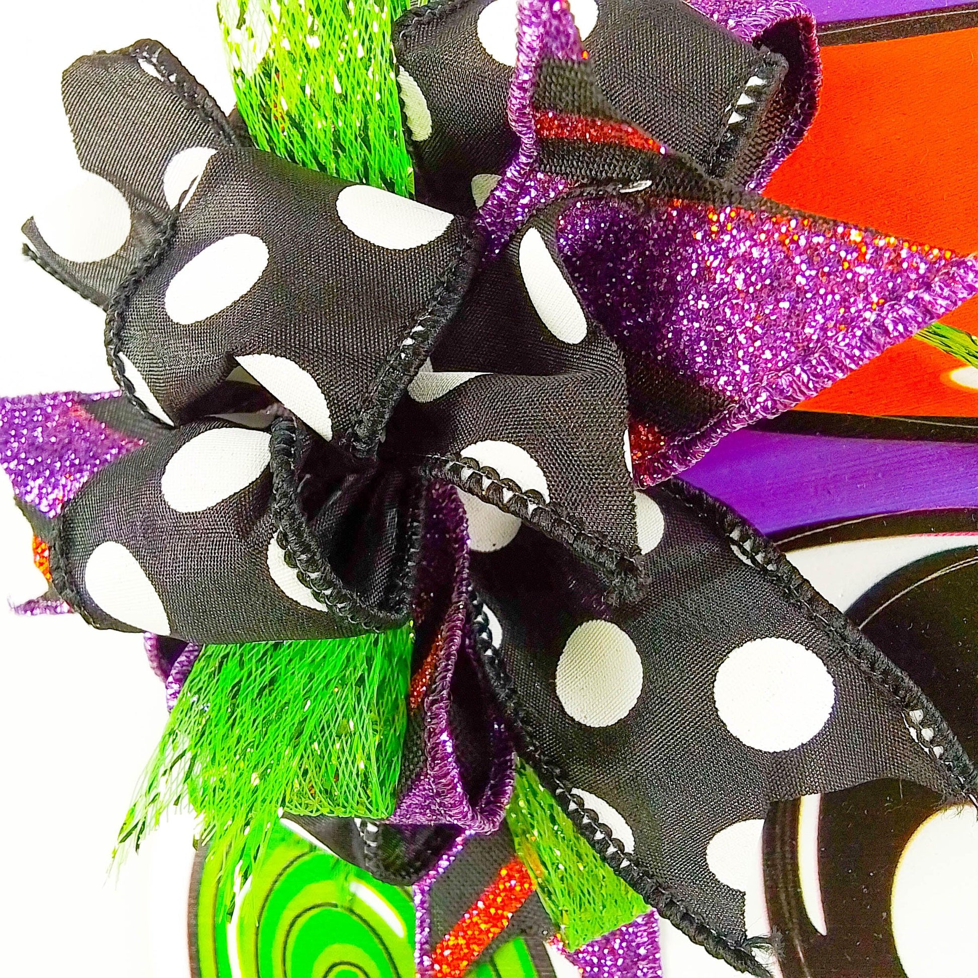 Spooky Halloween Ghost Door Hanger - Glitter Polka Dot Bow Door Decor; Purple Orange Green - Pink Door Wreaths