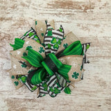St. Patrick's Day Clover Black White Green Lantern Wreath Bow - Burlap Wreath Embellishment for Making Your Own - Layered Full Handmade Farmhouse Already Made - Pink Door Wreaths