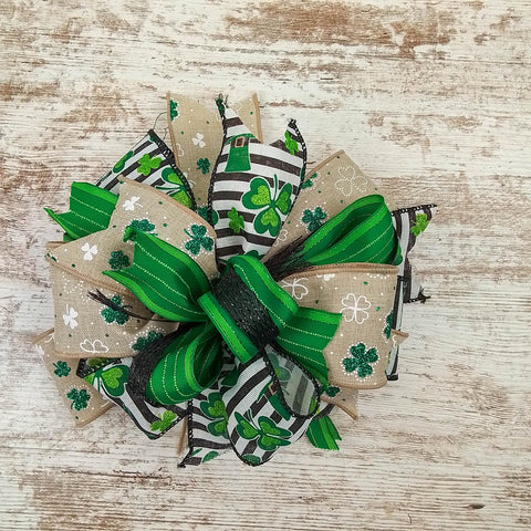 St Patricks Day Bows - Linen Bows - Wired Emerald Green Linen Bow