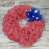 Striped American Flag Wreath | Fourth of July Mesh Front Door Wreath | Red White Blue - Pink Door Wreaths