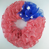 Striped American Flag Wreath | Fourth of July Mesh Front Door Wreath | Red White Blue - Pink Door Wreaths