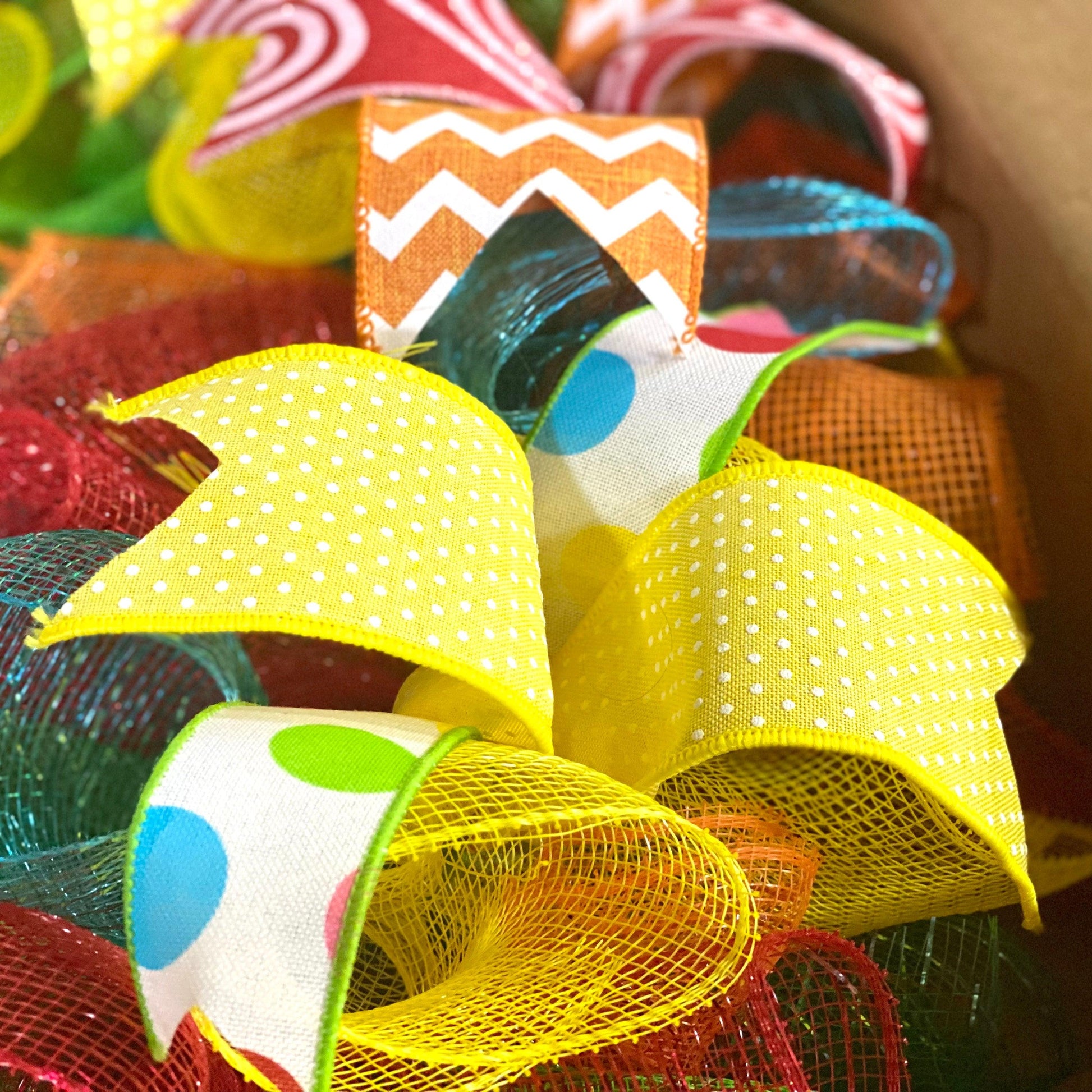 Summer Teacher Classroom Mesh Door Wreath | Red Yellow Turquoise Lime Green Orange - Pink Door Wreaths