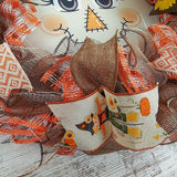 Sunflower Scarecrow Mesh Front Wreath | Thanksgiving Fall Front Door Wreath - Pink Door Wreaths
