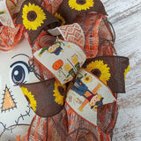 Sunflower Scarecrow Mesh Front Wreath | Thanksgiving Fall Front Door Wreath - Pink Door Wreaths