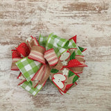 Teacher Apple Lantern Wreath Bow - Burlap Wreath Embellishment for Making Your Own - Layered Full Handmade Farmhouse Already Made (Teacher (Red/White/Green) - Pink Door Wreaths
