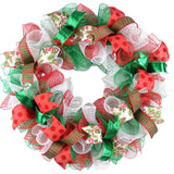Traditional Christmas Wreath | Red Emerald Green White Mesh Christmas Decor - Pink Door Wreaths