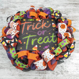 Trick or Treat Door Wreath | Orange Black Halloween Front Door Wreath - Pink Door Wreaths
